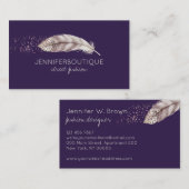 Carte De Visite Boho violet main dessinée Ange Plumes d'oiseaux (Devant / Derrière)