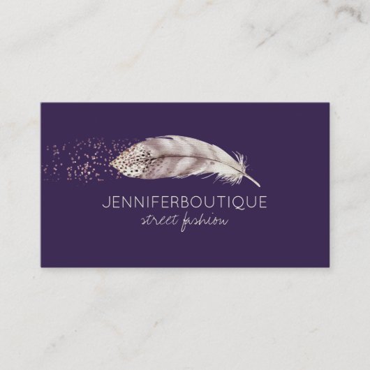 Carte De Visite Boho violet main dessinée Ange Plumes d'oiseaux (Devant)
