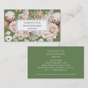 Carte De Visite Boho Watercolor Fleur sauvage Gardener Vert