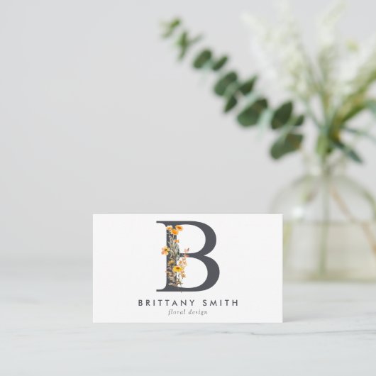 Carte De Visite Boho Wildflower Monogramme initial B (Debout devant)