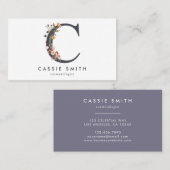 Carte De Visite Boho Wildflower Monogramme initial C (Devant / Derrière)