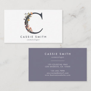 Carte De Visite Boho Wildflower Monogramme initial C