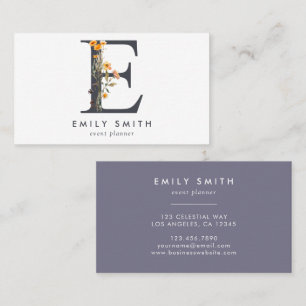 Carte De Visite Boho Wildflower Monogramme initial E