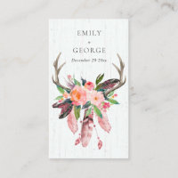 BOHO WOOD FLORAL FEATHER ANTLER MARIAGE MERCI