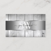 Carte De Visite Bois blanc Bois Grain et Monogramme Argent (Devant)