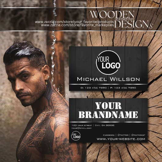 Carte De Visite Bois blanc et noir Bois Bois Grain logo