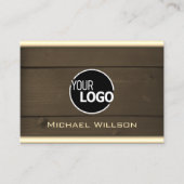 Carte De Visite Bois Brown foncé Bois Grain Look ajouter logo (Devant)