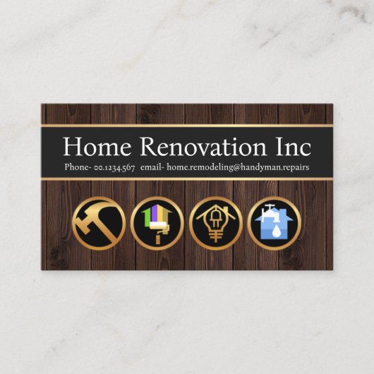 Carte De Visite Bois de bois Handyman Construction Icônes (Devant)