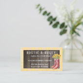 Carte De Visite Bois de canne rustique et En vichy pays tournesol (Debout devant)