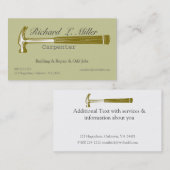 Carte De Visite Bois de charpentier Construction de marteaux de bo (Devant / Derrière)