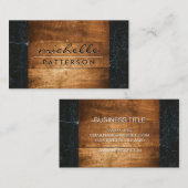 Carte De Visite Bois | Découpe en marbre noir (Devant / Derrière)
