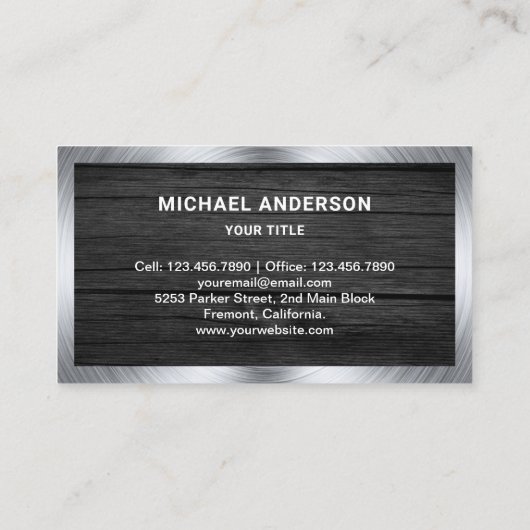 Carte De Visite Bois foncé en acier scié à la main (Dos)