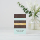 Carte De Visite Bois foncé, or et Turquoise rayure moderne rétro (Debout devant)