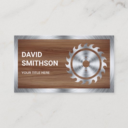 Carte De Visite Bois Grain Acier Circulaire Saw Handyman Carpenter (Devant)