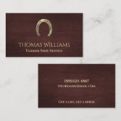 Carte De Visite Bois Horseshoe Equestrian Horse Farrier Service (Devant / Derrière)