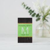 Carte De Visite Bois Look Lime Burlap vert Monogramme rustique (Debout devant)