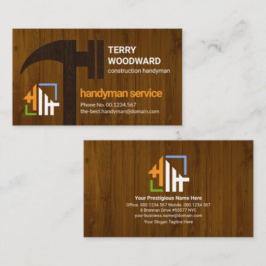 Carte De Visite Bois Marteau de marbre de bois Constructeur de pan (Devant / Derrière)
