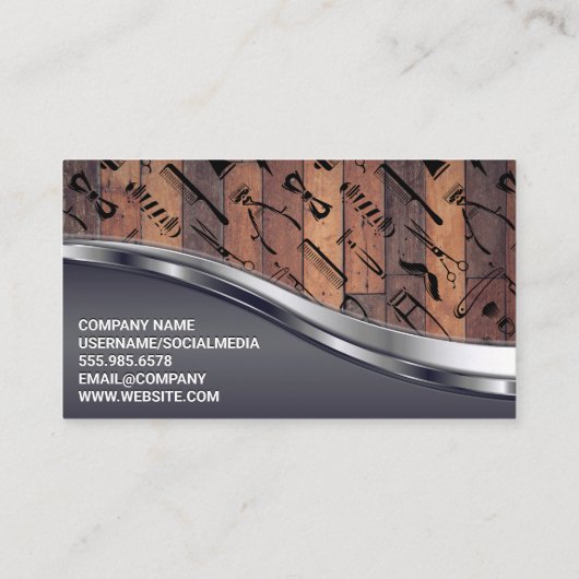 Carte De Visite Bois métallique | Code QR | Barber Shop Motif (Dos)