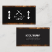 Carte De Visite Bois | Pole en barbier et ciseaux (Devant / Derrière)