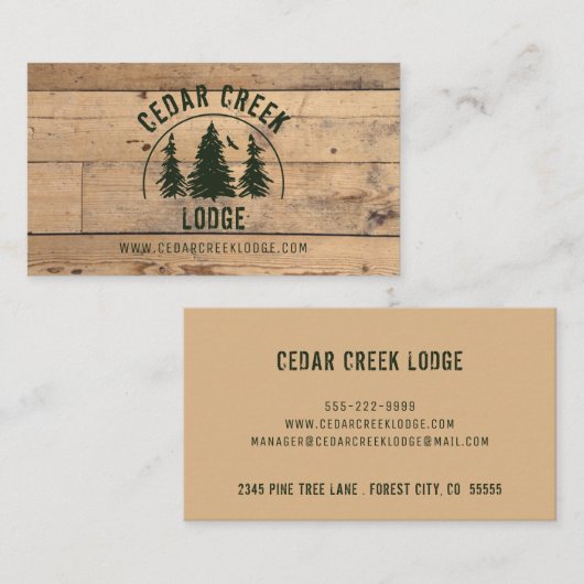 Carte De Visite Bois rustique Arbres forestiers verts (Devant / Derrière)