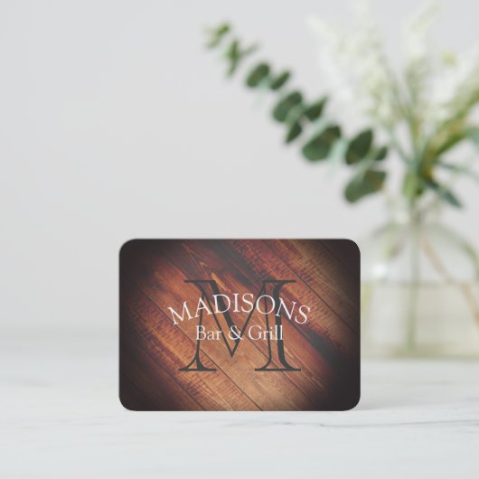 Carte De Visite Bois rustique avec Monogramme (Debout devant)
