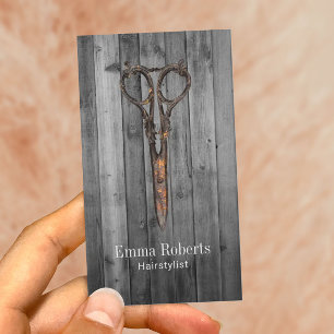 Carte De Visite Bois rustique de ciseaux vintages de coiffeur