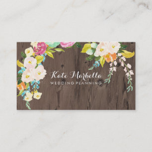 Carte De Visite Bois rustique de Faux avec les fleurs colorées