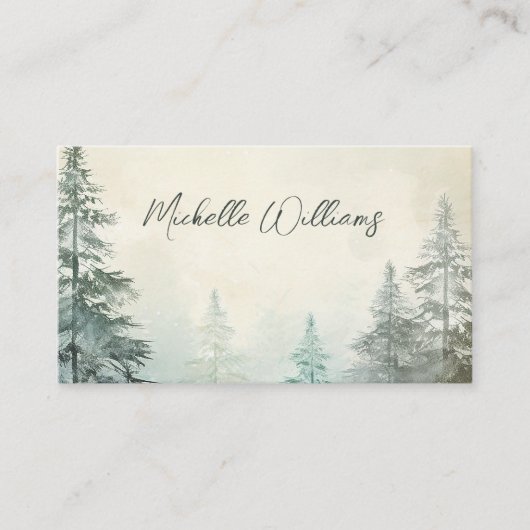 Carte De Visite Bois rustique de la forêt de pins aquarelles (Devant)