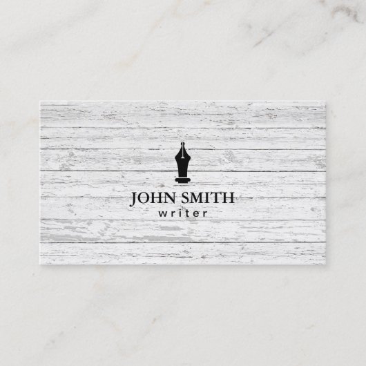 Carte De Visite Bois rustique de logo de stylo d'écrivain (Devant)