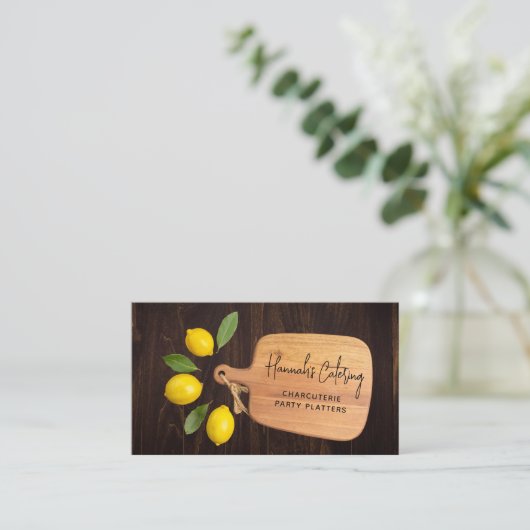 Carte De Visite Bois rustique Découpe Citrus Cuisine Script (Debout devant)