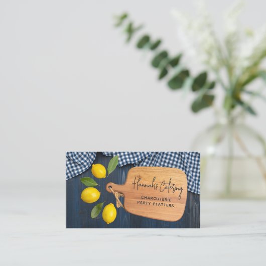 Carte De Visite Bois rustique Découpe Citrus Cuisine Script (Debout devant)