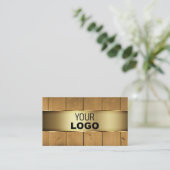 Carte De Visite Bois rustique en bois Grain avec logo or (Debout devant)