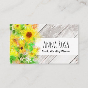 Carte De Visite *~* Bois rustique Fleurs de soleil Vintages Orange