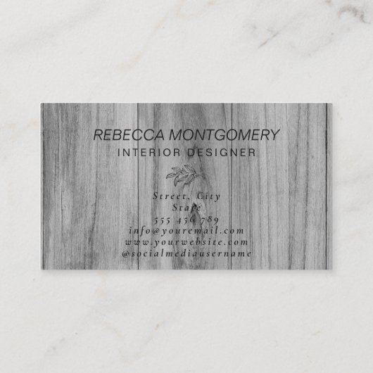 Carte De Visite Bois rustique Floral Monogramme Or (Dos)