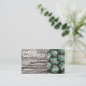 Carte De Visite Bois Succulent Rustique Floral (Debout devant)