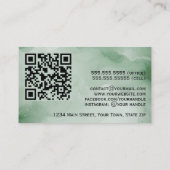 Carte De Visite Bois vert aquarelle et or code QR élégant (Dos)