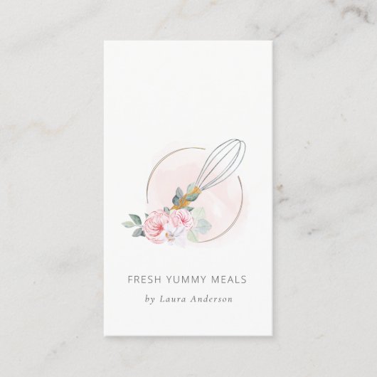 Carte De Visite Bois Whisk Blush Aquarelle Floral Chef Logo (Devant)
