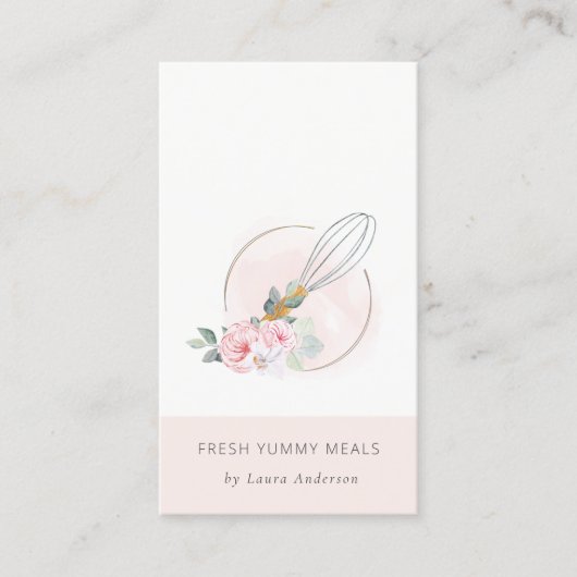 Carte De Visite Bois Whisk Blush Aquarelle Floral Chef Logo (Devant)