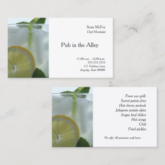 Carte De Visite Boisson mojito (Devant / Derrière)