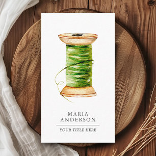 Carte De Visite Boîte à couture ancienne en bois vert pour bobines