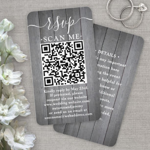 Carte De Visite Boîtier en bois 100 pack QR RSVP Mariage gris Faux