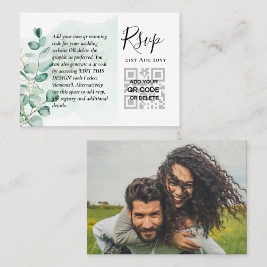 Carte De Visite Boîtier photo 100 QR CODE MARIAGE RSVP Green (Devant / Derrière)