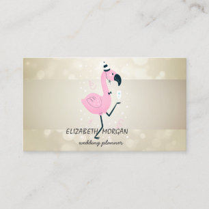 Carte De Visite Bokeh élégant, rayure, flamant rose cool