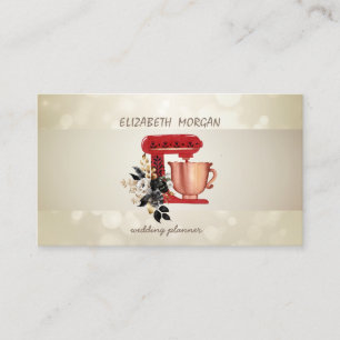 Carte De Visite Bokeh élégant, rayures, mélange floral rouge