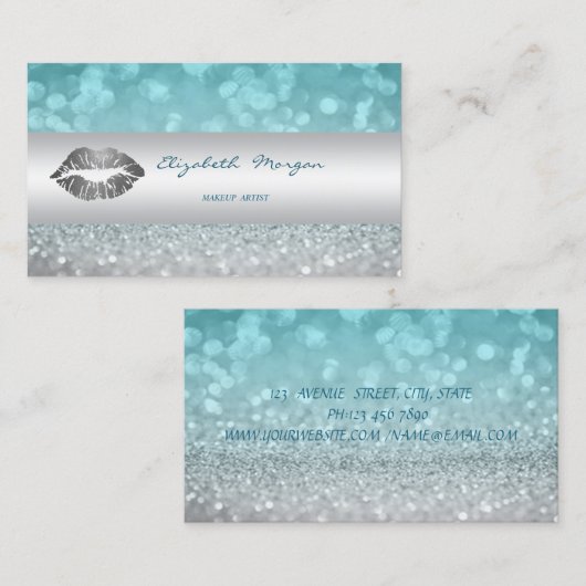 Carte De Visite Bokeh, Lèvres argentées (Devant / Derrière)