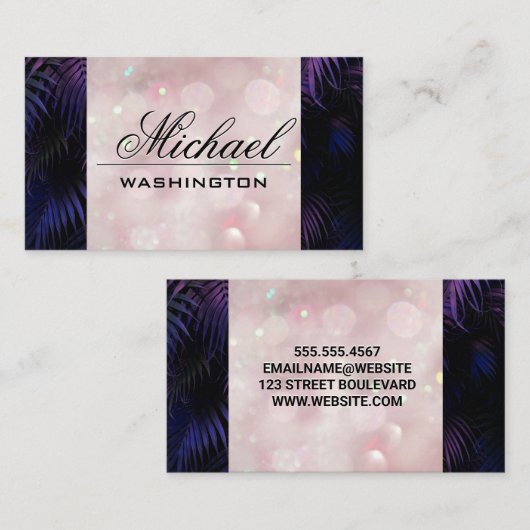 Carte De Visite Bokeh rose | Palmiers (Devant / Derrière)