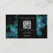 Carte De Visite Bokeh Turquoise noir moderne avec Qr et Logo (Dos)