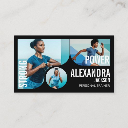 Carte De Visite Bold Black Personal Trainer Fitness Gym Coach QR (Devant)