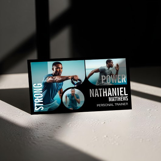 Carte De Visite Bold Black Personal Trainer Fitness Gym Coach QR