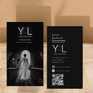 Carte De Visite Bold Black Photographer code QR Social Media Photo